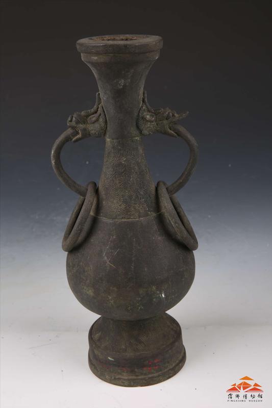 宋双耳回纹带环铜壶