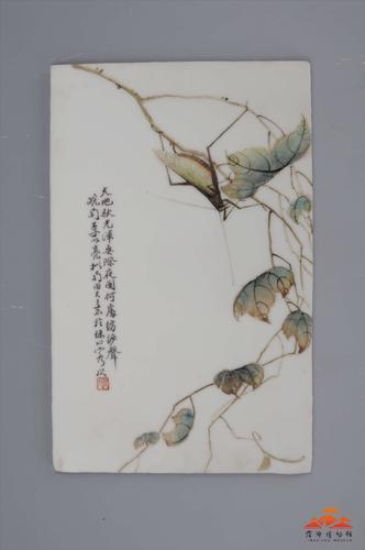 民国李明亮款粉彩虫草图瓷板画
