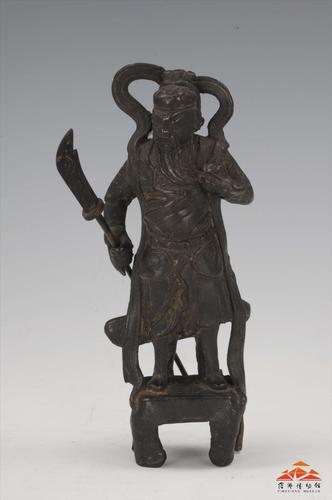 明周仓连座铜立像